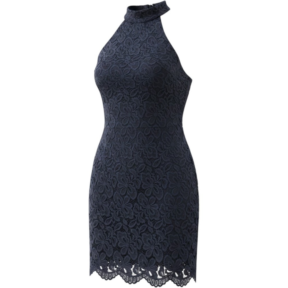(A7) Yoins Womens Navy Blue Floral Lace Halter Neck Bodycon Cocktail Dress XL
